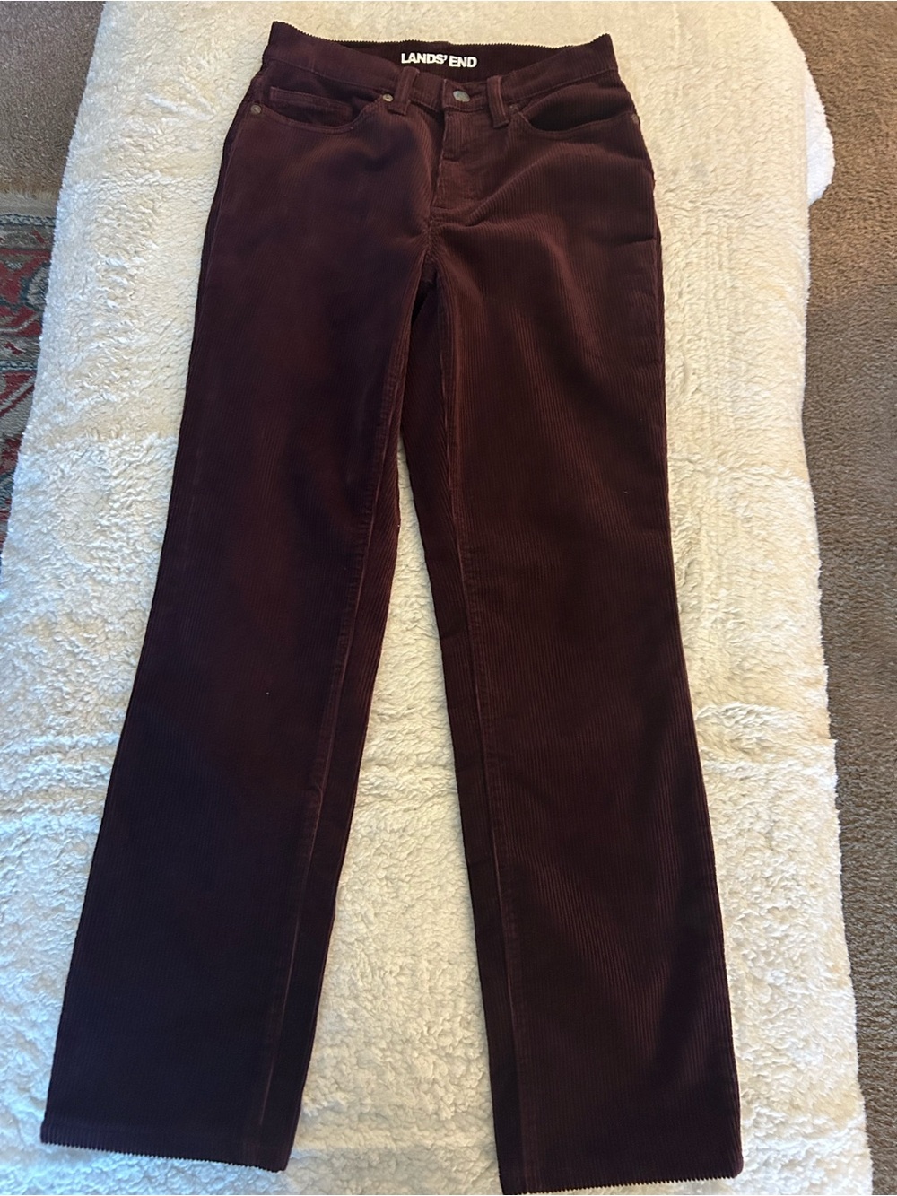 Lands' End Women's Straight-Leg Corduroy Jeans in Burgundy